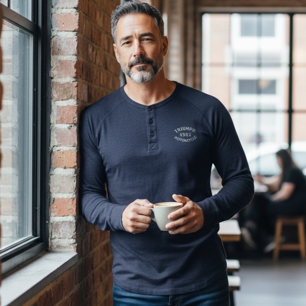 NWT Mens Triumph Motorcycle Moto Long Sleeve Henley Shirt S